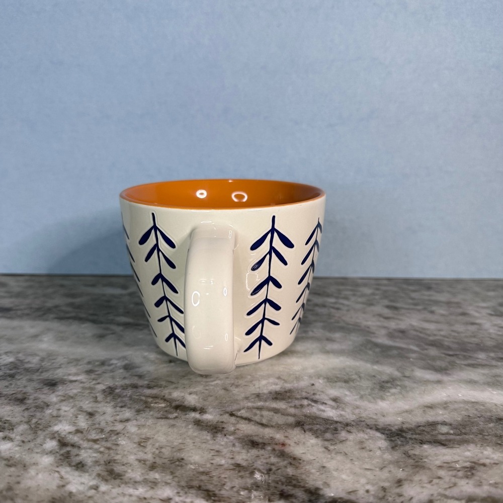 Opalhouse Stoneware‎ Coffee Mug Cream Navy Blue Leaf Branch Orange Interior - Picture 3 of 6